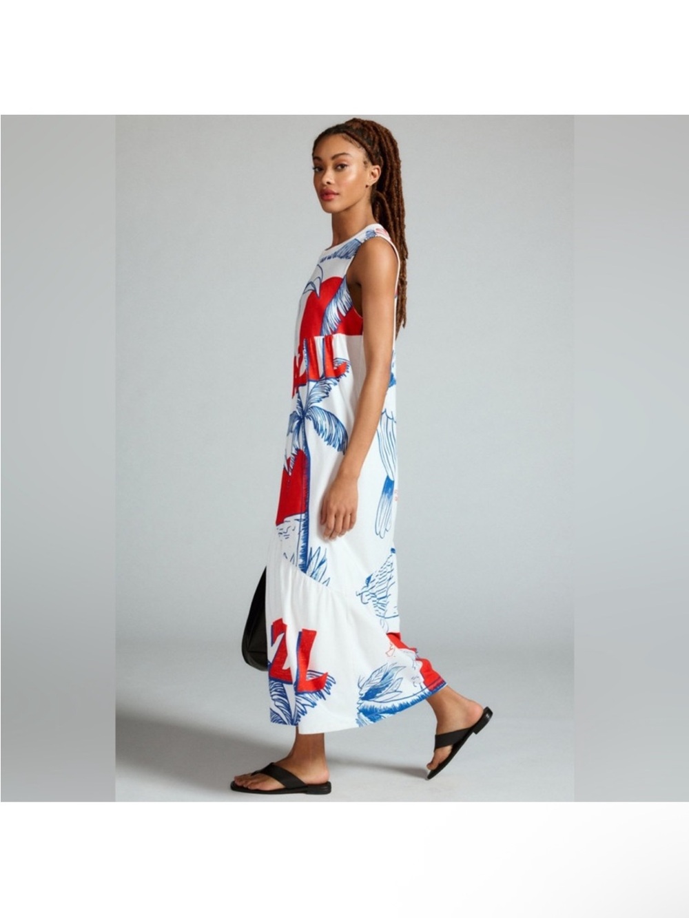FARM Rio White Maxi Dress with Red and Blue Tropical Print - Picture 2 of 6